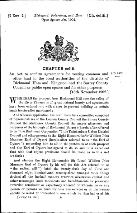 Richmond, Petersham and Ham Open Spaces Act 1902