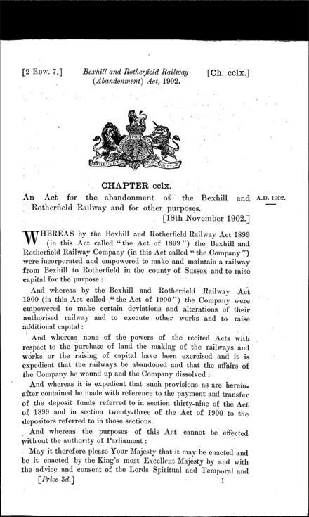 Bexhill and Rotherfield Railway (Abandonment) Act 1902