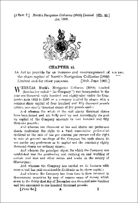 North's Navigation Collieries (1889) Limited Act 1903