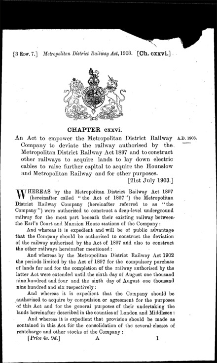 Metropolitan District Railway Act 1903