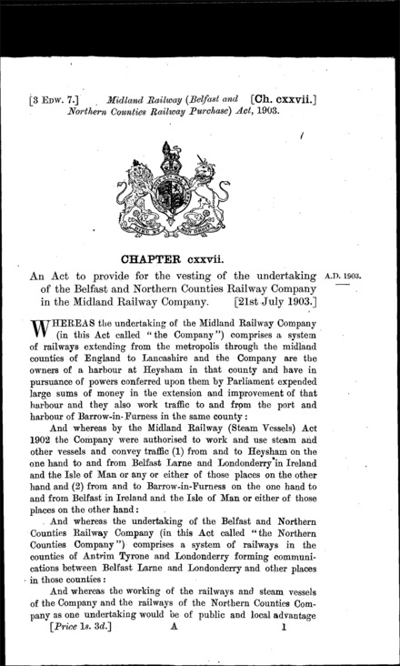 Midland Railway (Belfast and Northern Counties Railway Purchase) Act 1903