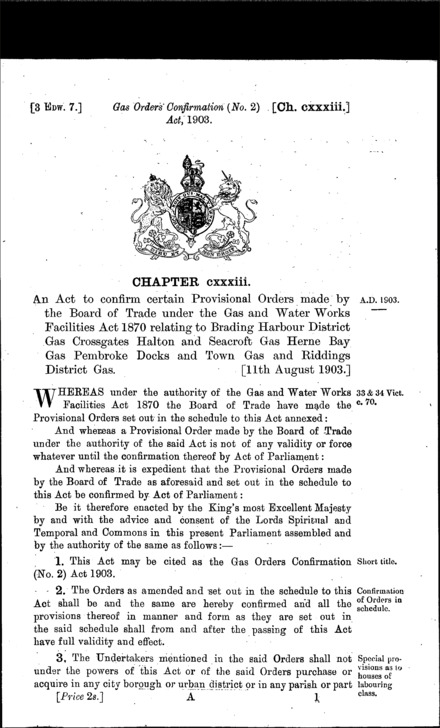 Gas Orders Confirmation (No. 2) Act 1903