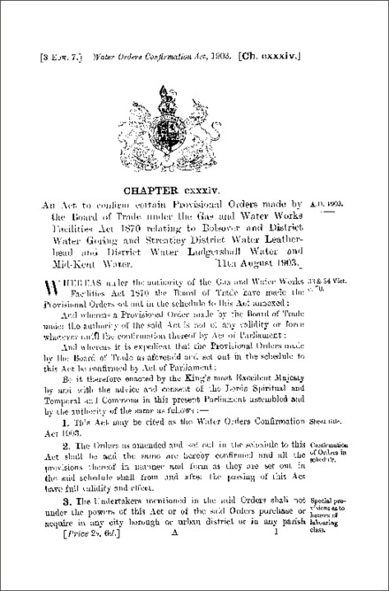 Water Orders Confirmation Act 1903