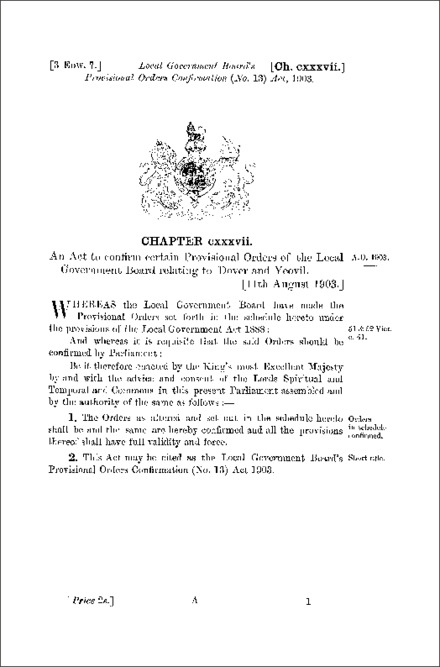 Local Government Board's Provisional Orders Confirmation (No. 13) Act 1903
