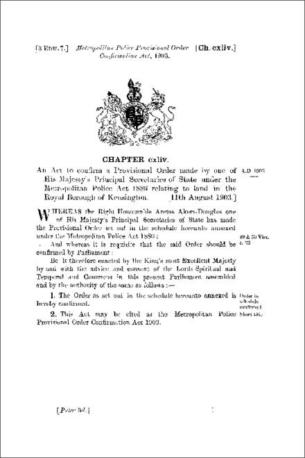 Metropolitan Police Provisional Order Confirmation Act 1903