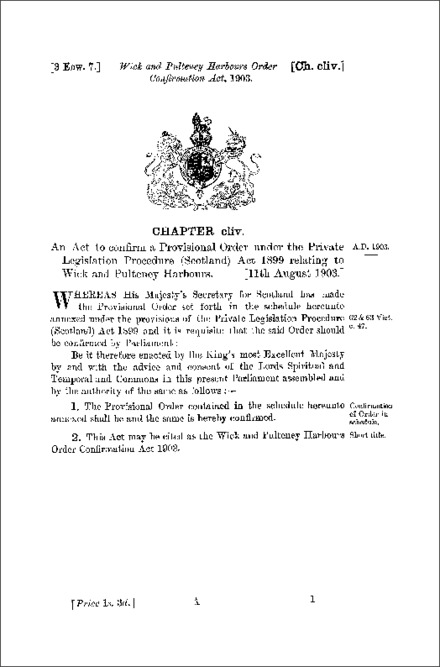Wick and Pulteney Harbours Order Confirmation Act 1903