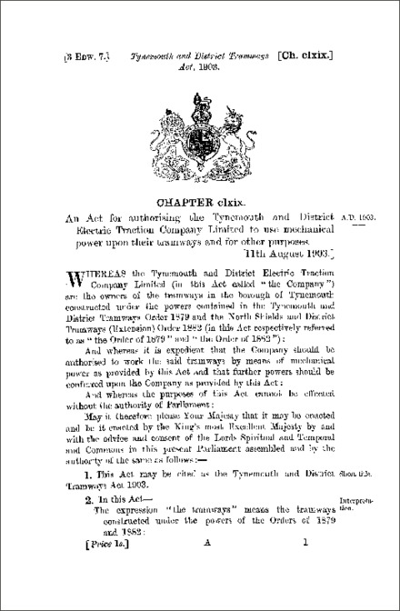 Tynemouth and District Tramways Act 1903