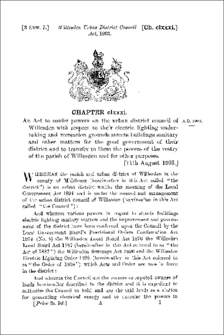 Willesden Urban District Council Act 1903