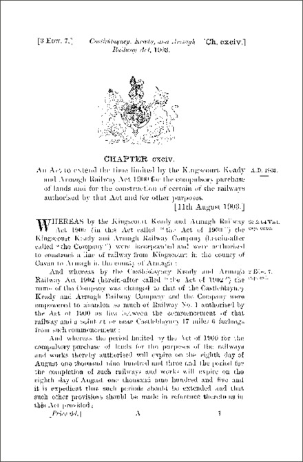 Castleblayney, Keady and Armagh Railway Act 1903