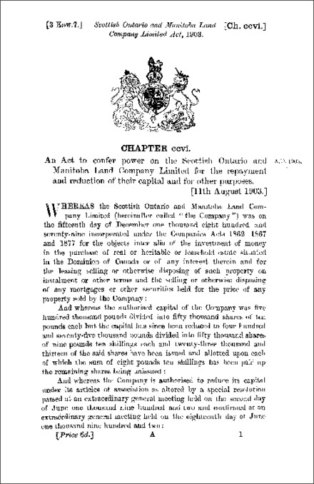 Scottish Ontario and Manitoba Land Company Act 1903