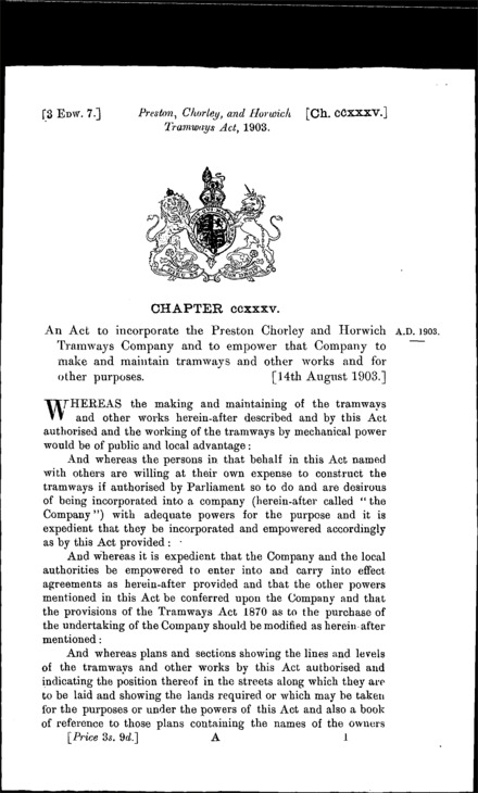 Preston, Chorley and Horwich Tramways Act 1903