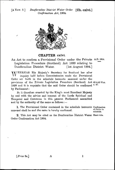 Dunfermline District Water Order Confirmation Act 1904