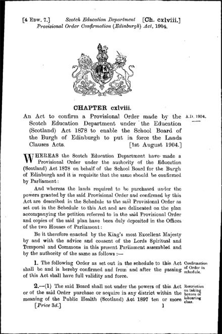 Scotch Education Department Provisional Order Confirmation (Edinburgh) Act 1904
