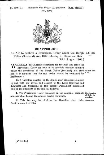Hamilton Gas Order Confirmation Act 1904