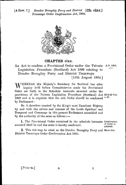 Dundee Broughty Ferry and District Tramways Order Confirmation Act 1904