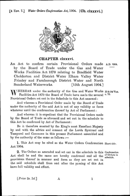 Water Orders Confirmation Act 1904