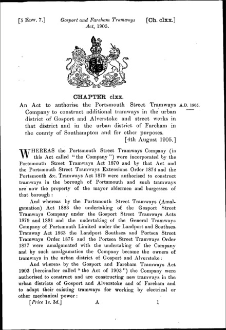 Gosport and Fareham Tramways Act 1905