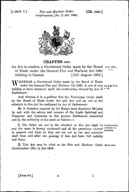 Pier and Harbour Order Confirmation (No. 1) Act 1905