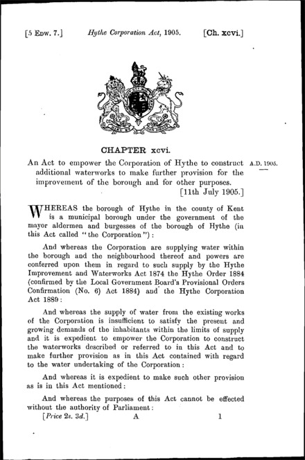 Hythe Corporation Act 1905