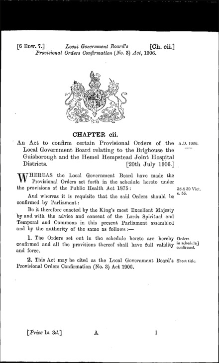 Local Government Board's Provisional Orders (No. 3) Act 1906