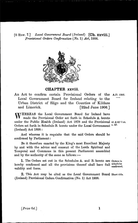 Local Government Board (Ireland) Provisional Orders Confirmation (No. 1) Act 1906
