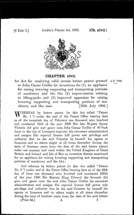 Crellin's Patents Act 1906
