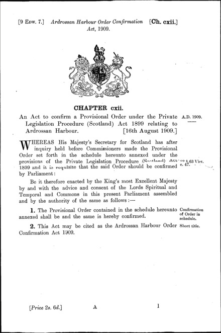 Ardrossan Harbour Order Confirmation Act 1909
