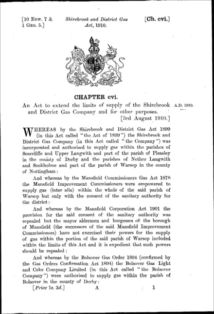 Shirebrook and District Gas Act 1910
