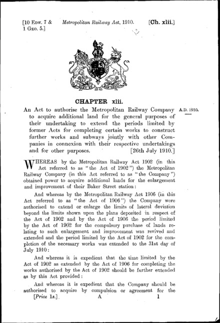 Metropolitan Railway Act 1910