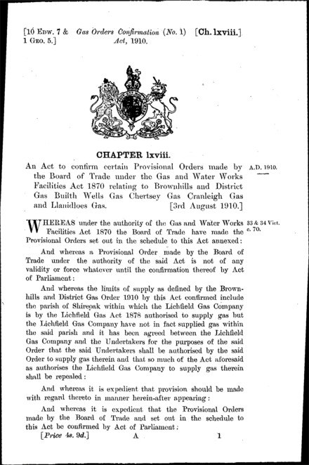 Gas Orders Confirmation (No. 1) Act 1910