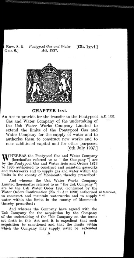 Pontypool Gas and Water Act 1937