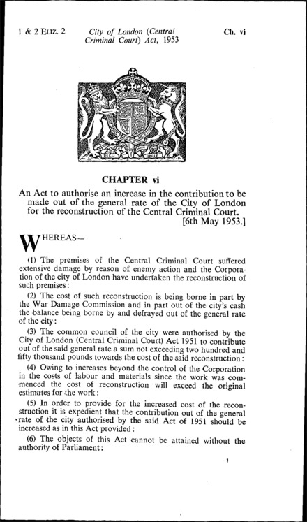 City of London (Central Criminal Court) Act 1953