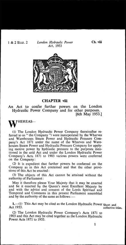 London Hydraulic Power Act 1953