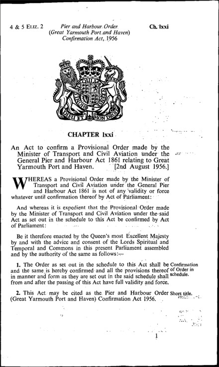 Pier and Harbour Order (Great Yarmouth Port and Haven) Confirmation Act 1956