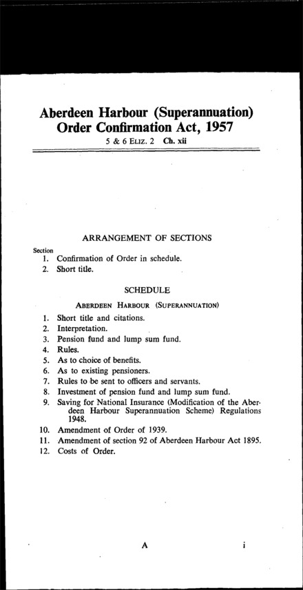 Aberdeen Harbour (Superannuation) Order Confirmation Act 1957