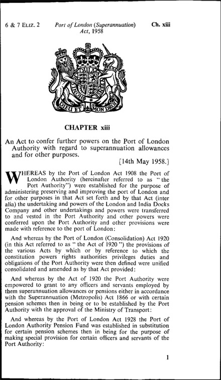 Port of London (Superannuation) Act 1958