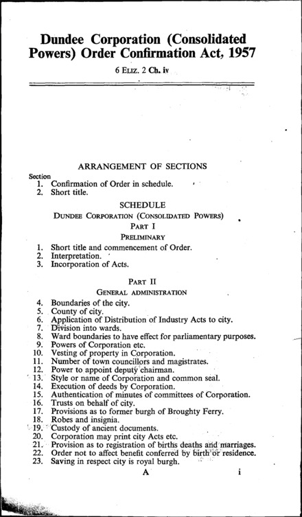Dundee Corporation (Consolidated Powers) Order Confirmation Act 1957