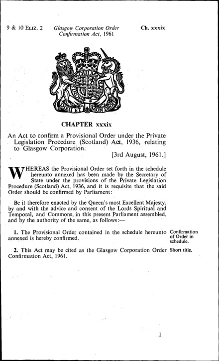 Glasgow Corporation Order Confirmation Act 1961
