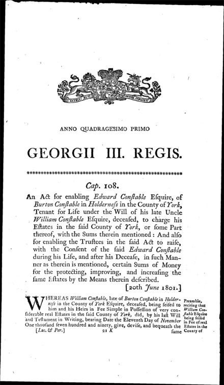 Constable's Estate Act 1801