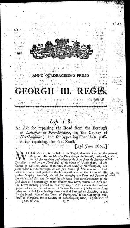 Road from Leicester to Peterborough Act 1801