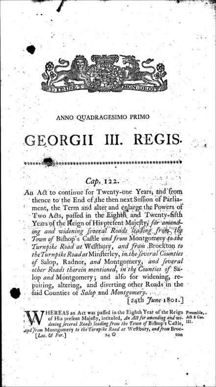 Welsh Gate and Cotton Hill Roads Act 1801