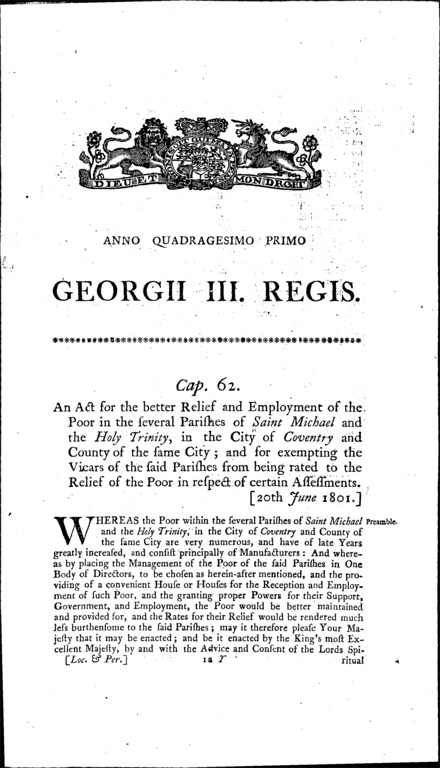 Coventry Poor Relief Act 1801