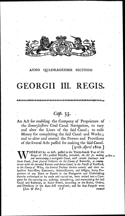 Somersetshire Coal Canal Navigation Act 1802