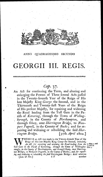 Road from Kettering to Newport Pagnell Act 1802