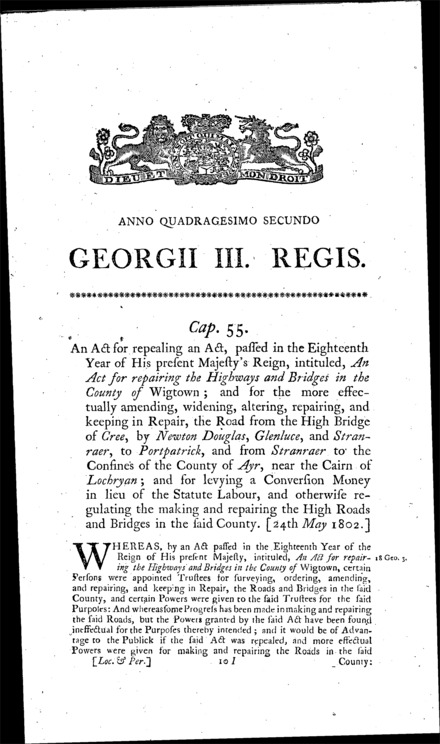 Highways and Bridges in Wigtownshire Act 1802