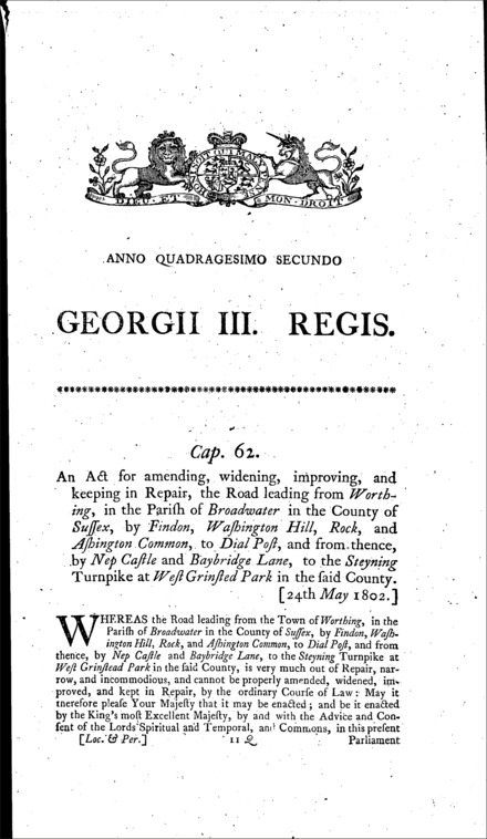Worthing and West Grinstead Park Road Act 1802