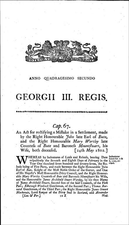 Earl of Bute's Estate Act 1802