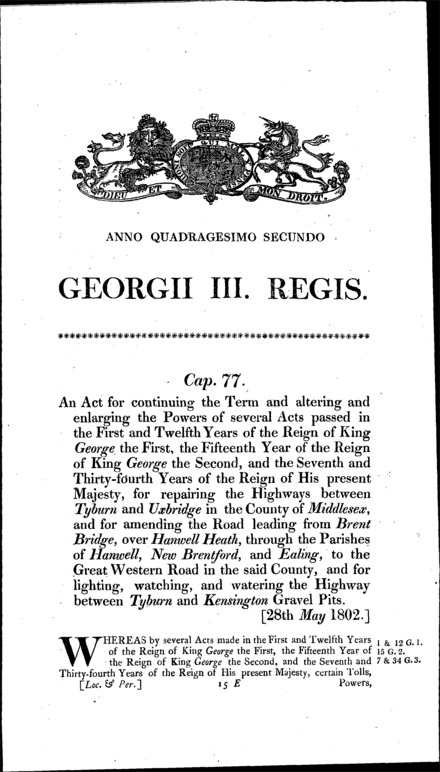 Tyburn, Uxbridge and Brent Bridge Roads Act 1802