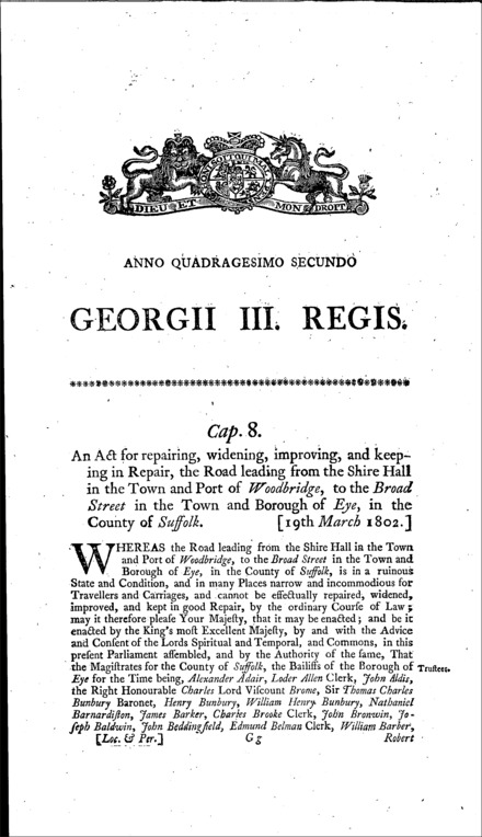 Woodbridge and Eye Road Act 1802