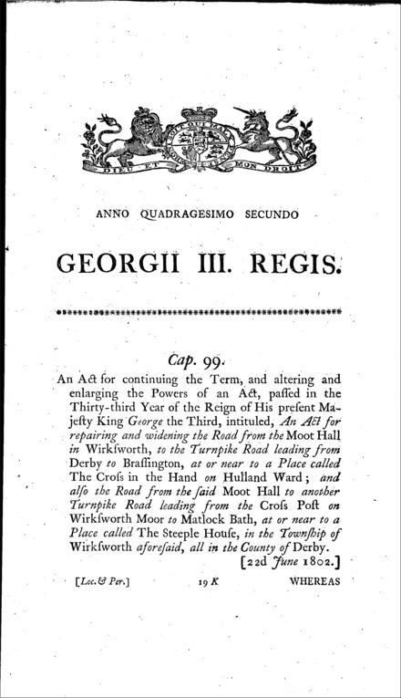 Wirksworth and Hulland Ward Road Act 1802